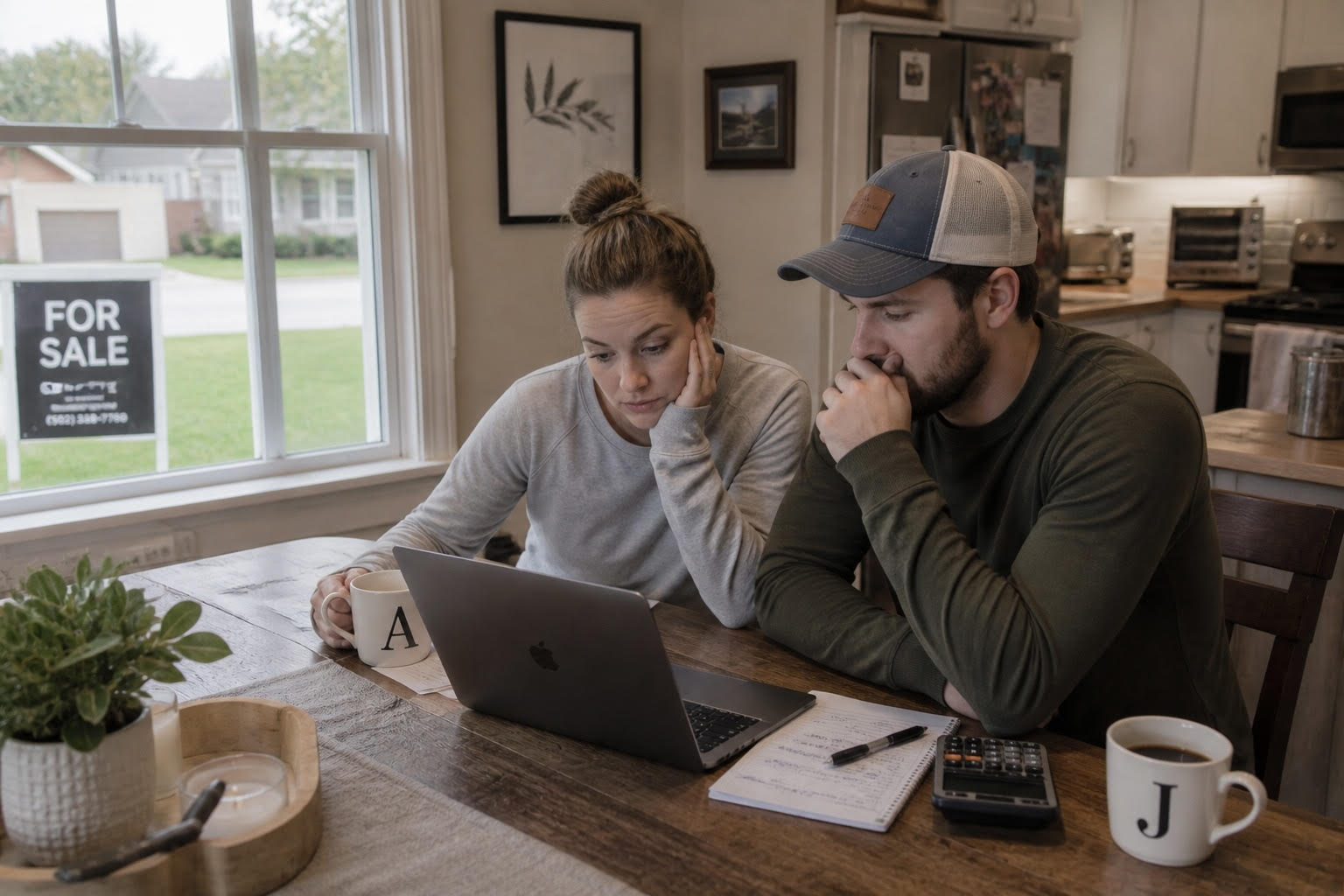 What income do I need to afford a home in Mount Washington KY couple reviewing home buying budget