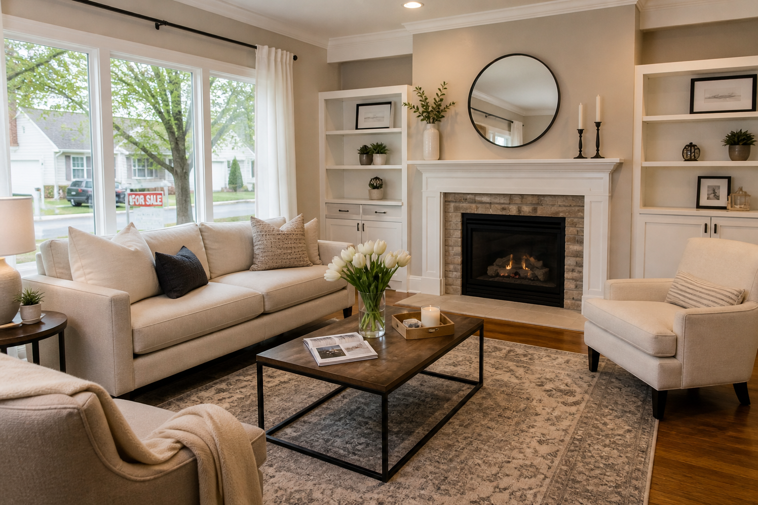 Should I stage my home before selling in Mount Washington KY staged living room example