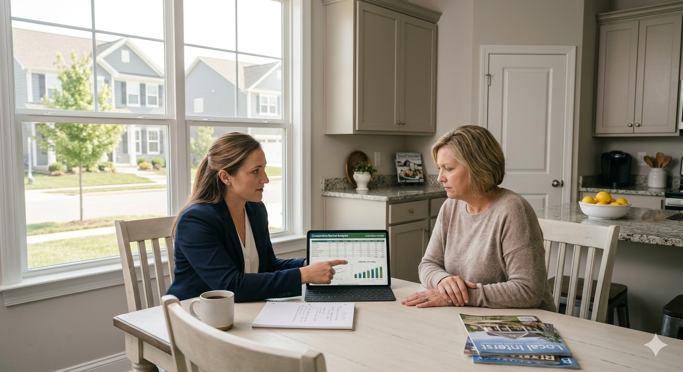pricing my home in Mount Washington KY homeowner reviewing listing price strategy with real estate agent