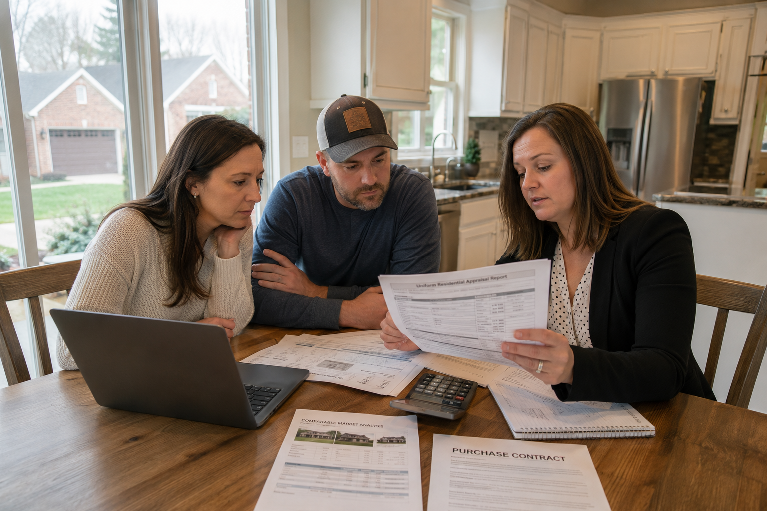 low home appraisal Mount Washington KY buyers and sellers reviewing appraisal report