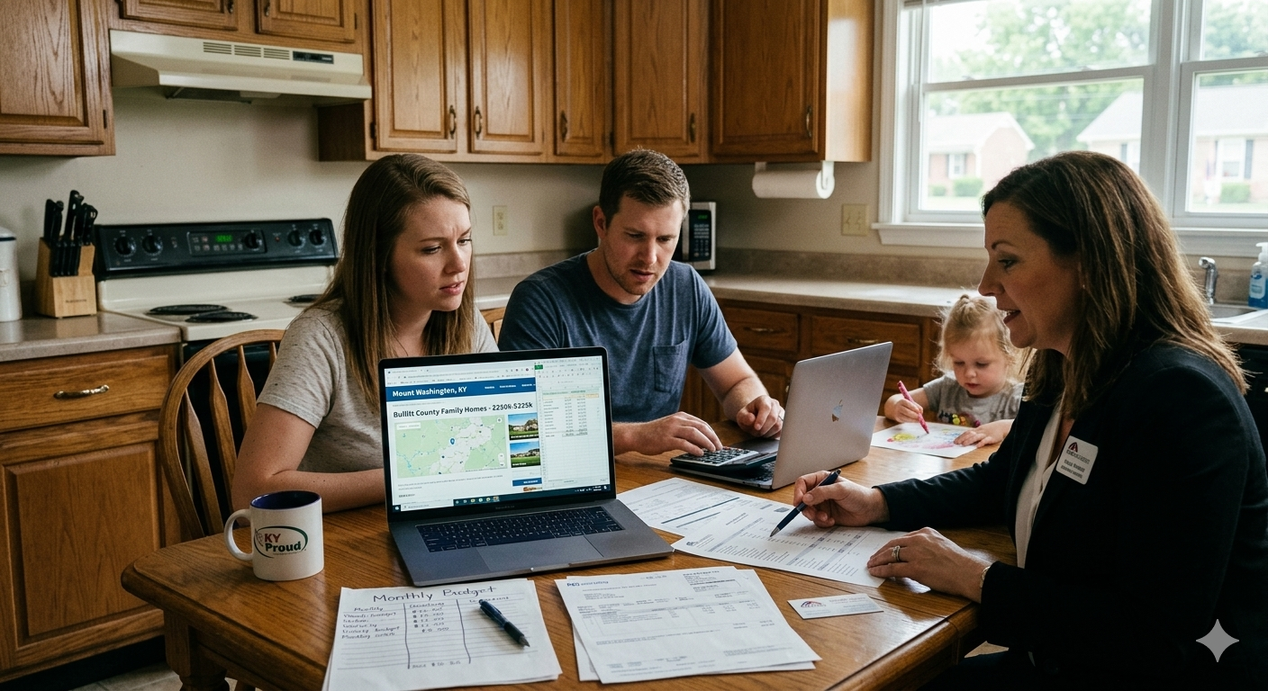 How much income do you need to buy a home in Mount Washington KY today family reviewing affordability