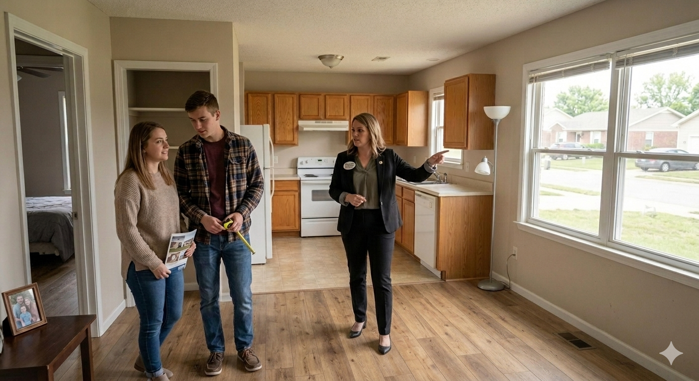 starter home in Mount Washington KY first-time buyers touring an affordable home