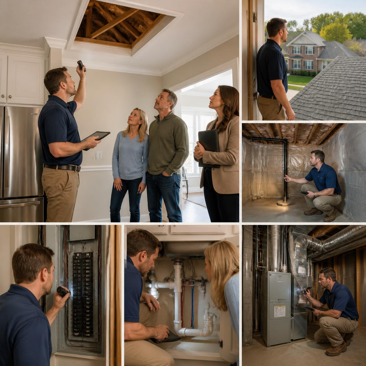 Home inspection in Mount Washington KY with buyers reviewing major home systems and potential inspection concerns