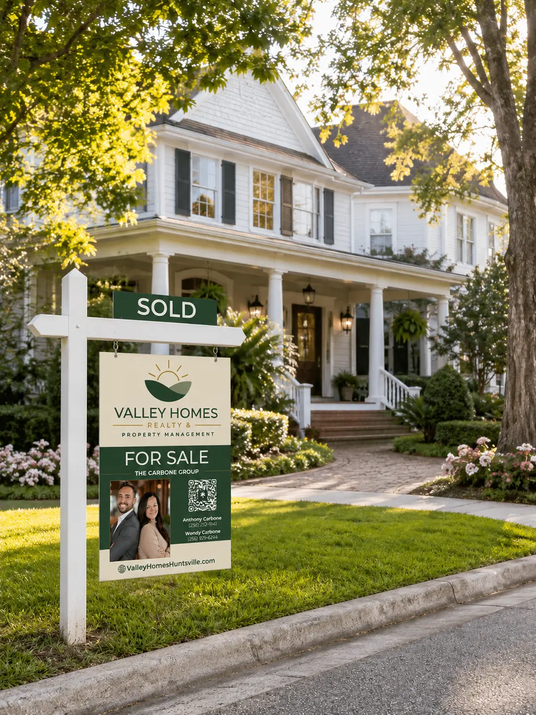 Valley Homes Realty sold sign in front of a home in Huntsville, Alabama