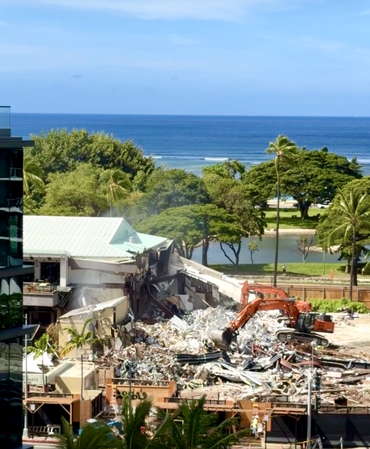 Demolition underway at Ward Centre in Honolulu’s Ward Village for future ʻIlima and Melia towers