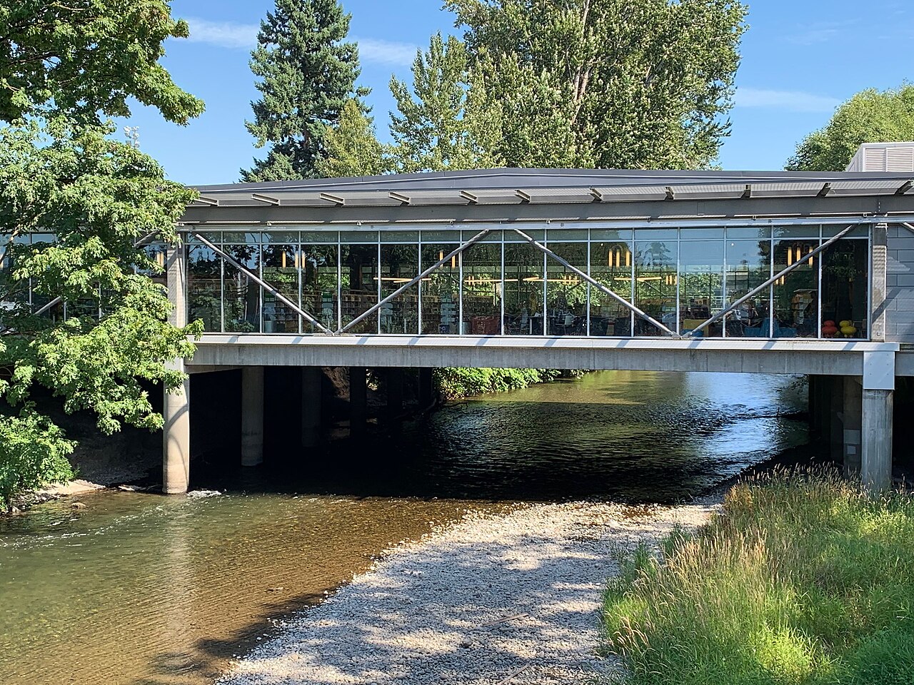 Renton Public Library spanning the Cedar River