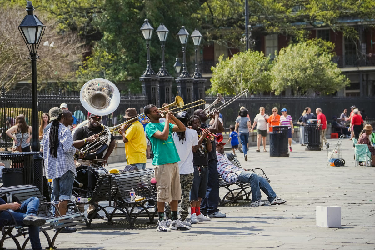 Brass band playing in Jackson Square