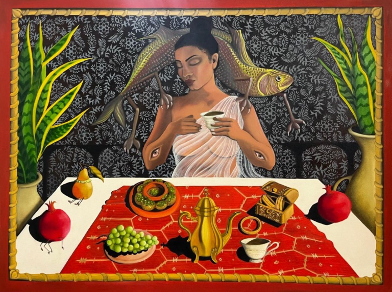 The table, with Friends. Farah Billah painting.