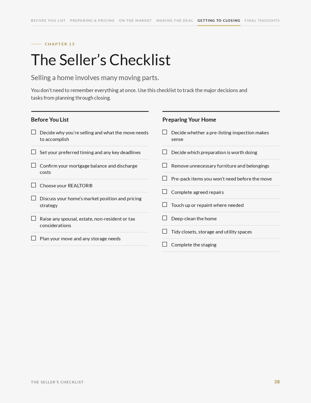 The Seller's Checklist page from the guide
