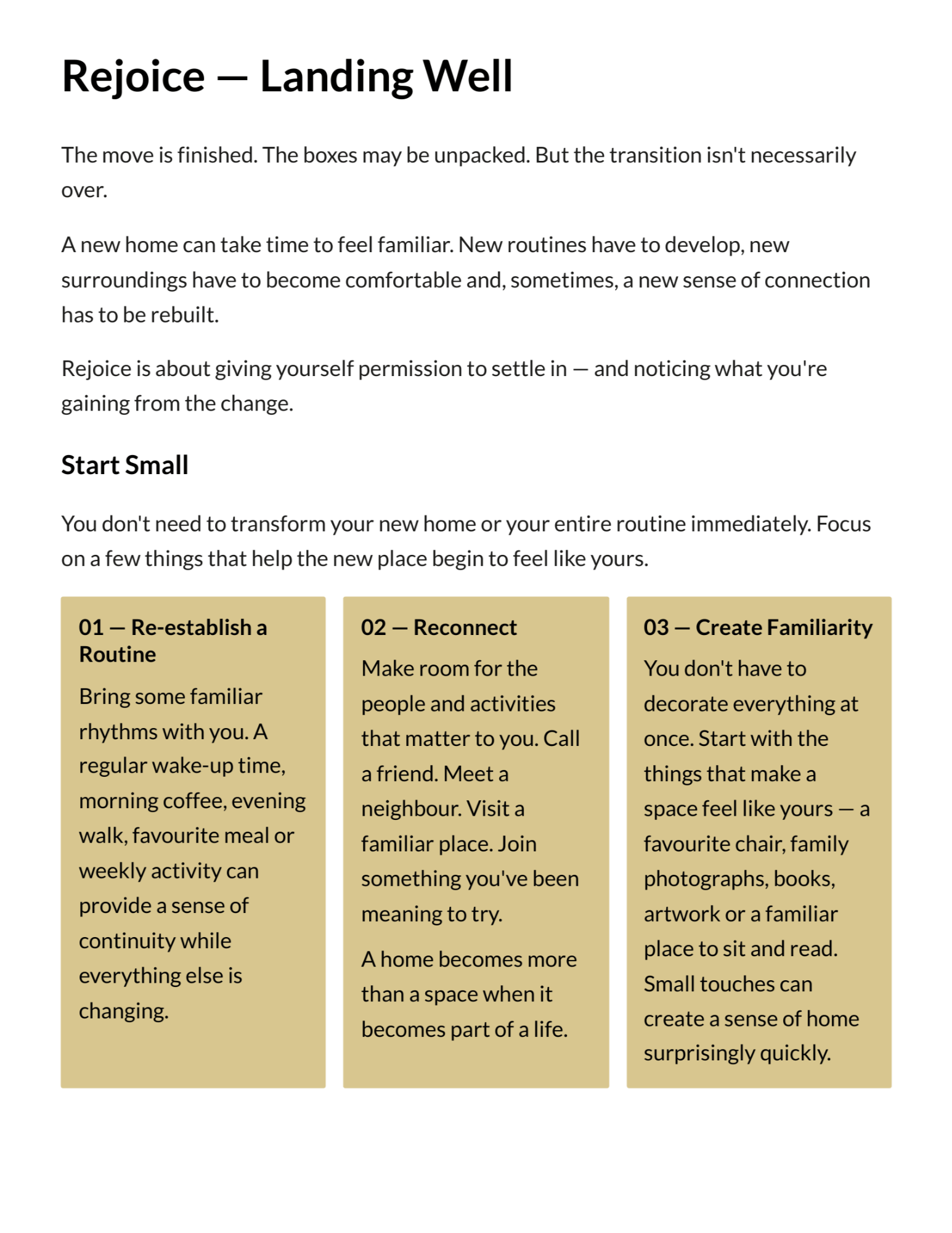 Rejoice section from the Hamilton Downsizing Starter Guide