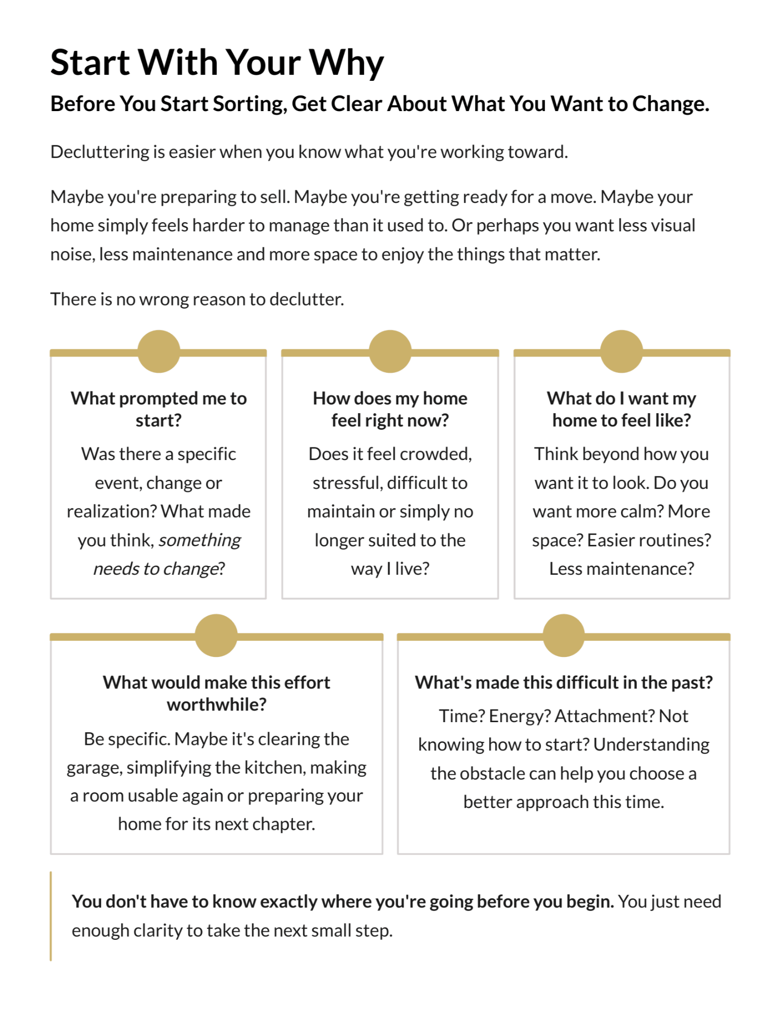 Start With Your Why page from the Decluttering Your Home guide