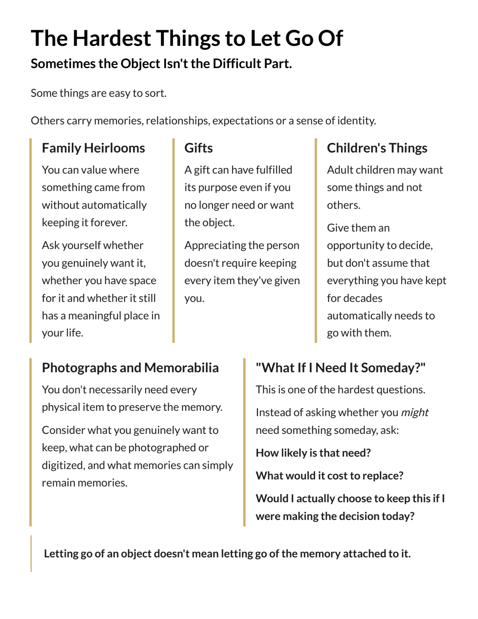 The Hardest Things to Let Go Of page from the Decluttering Your Home guide