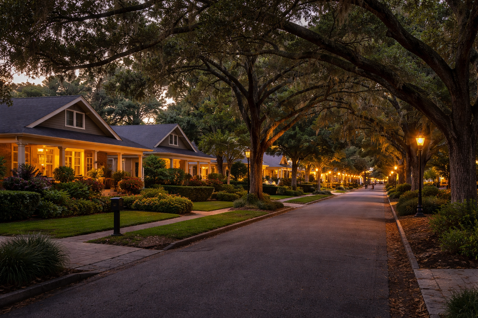 Tree-lined street in Orlando's College Park neighborhood showing Edgewater Drive walkability