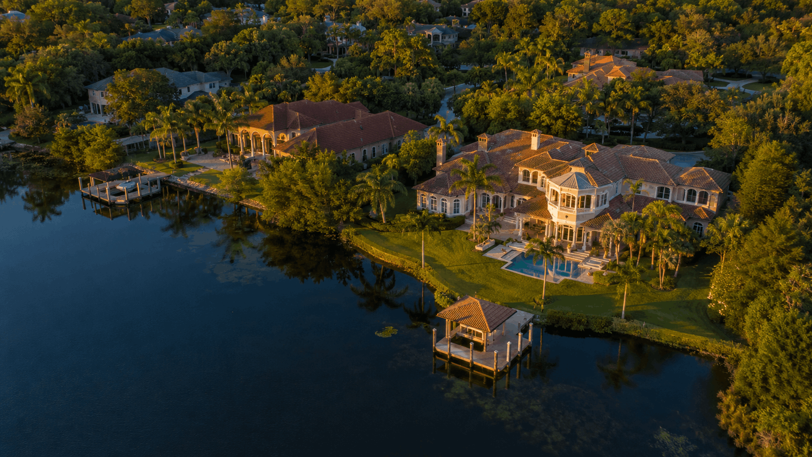 Aerial view of Lake Nona Town Center and luxury residential clusters in Orlando, Florida