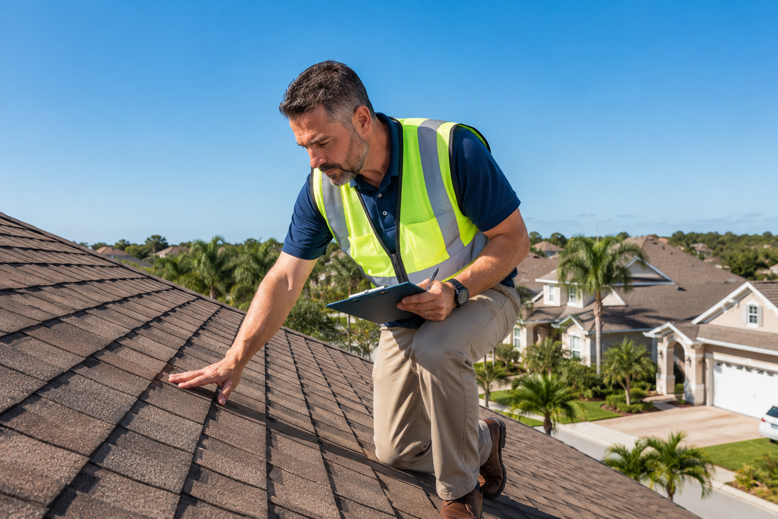 Florida home inspection reviewing roof condition