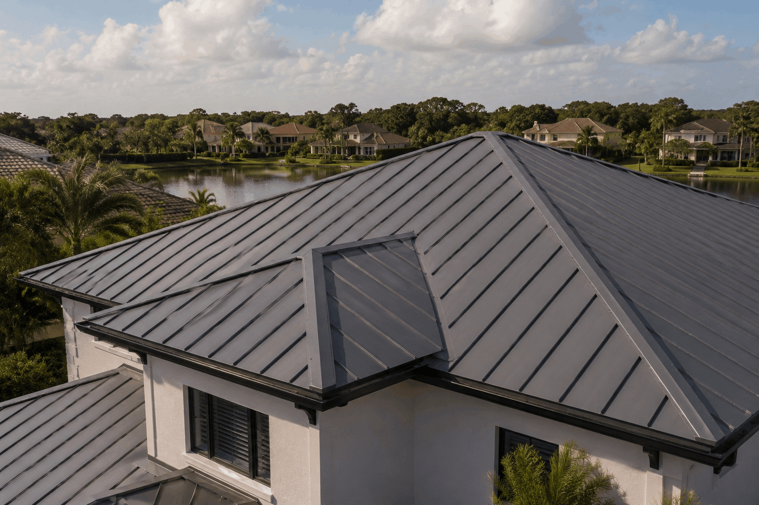 Florida standing seam metal roof installation on Dr. Phillips home near Bay Hill, Orange County
