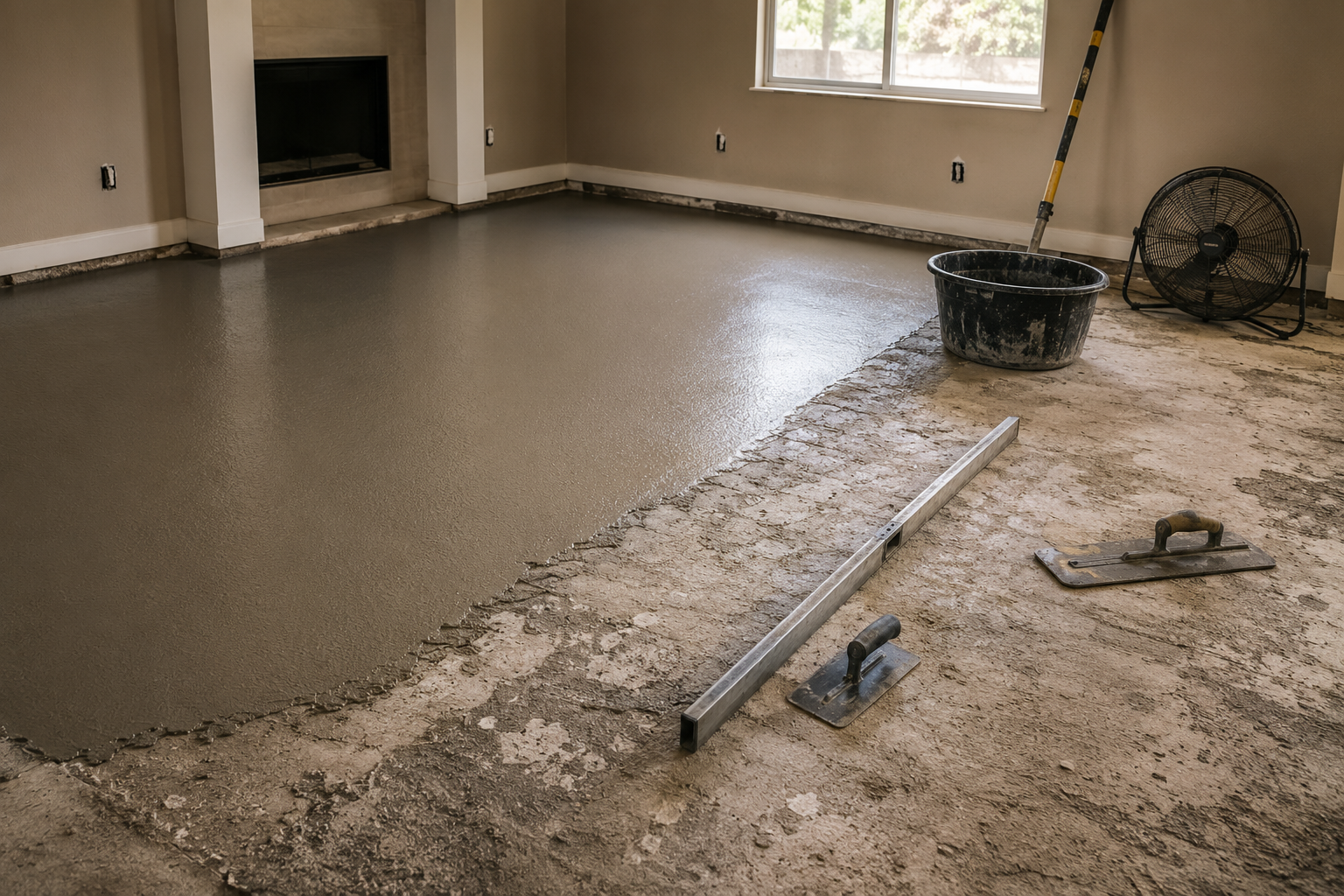 Concrete grading contractor leveling sunken family room floor in Dr. Phillips Florida home