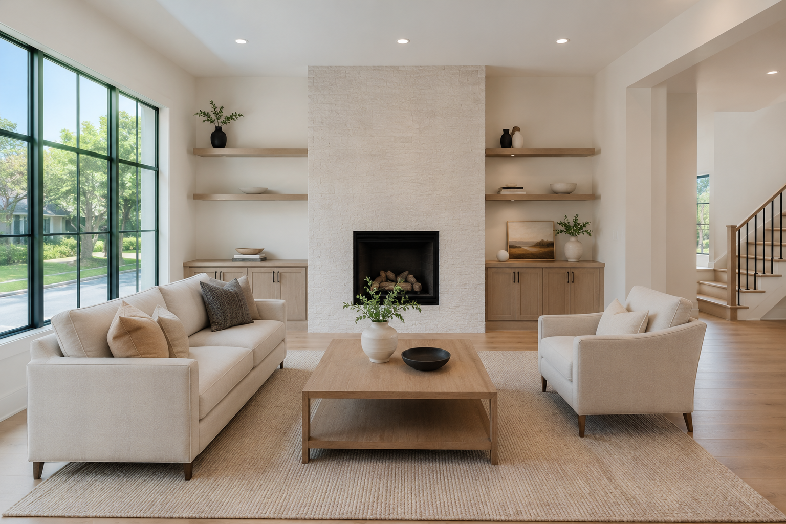 Vacant staged living room in a Windermere Florida home prepared for sale