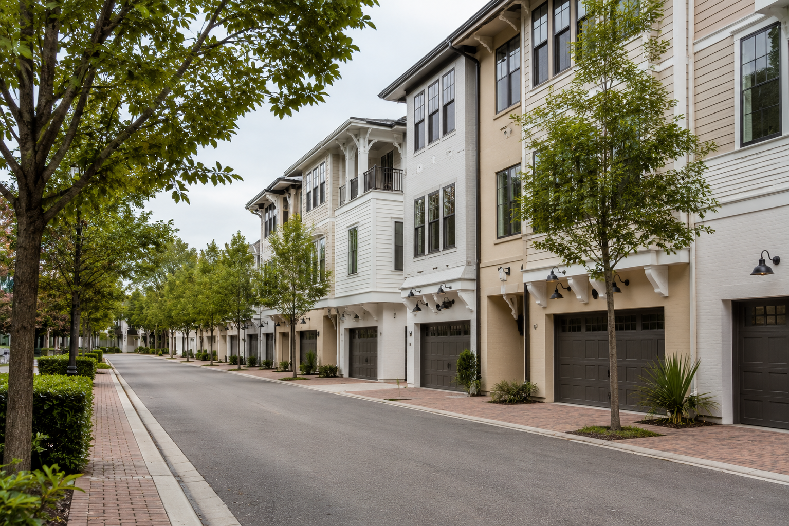Alley-loaded garage homes in Laureate Park, Lake Nona showing CDD-funded infrastructure in Orlando FL