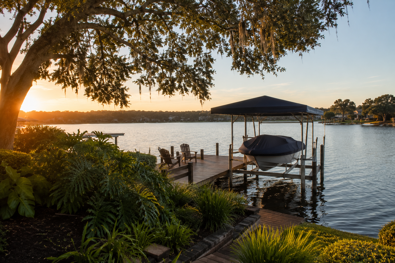 Waterfront dock and boat lift on the Butler Chain of Lakes near Isleworth, Florida