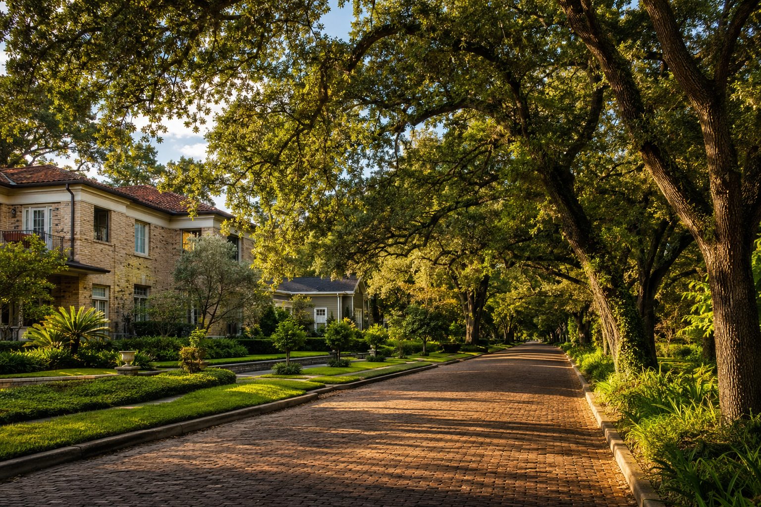 Historic brick-paved street in Winter Park 32789 lined with oak trees and single-family homes