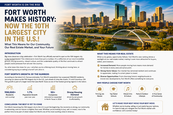 feature image of Fort Worth Is Now the 10th Largest City in the U.S. What That Means for Homebuyers, Sellers, and Investors