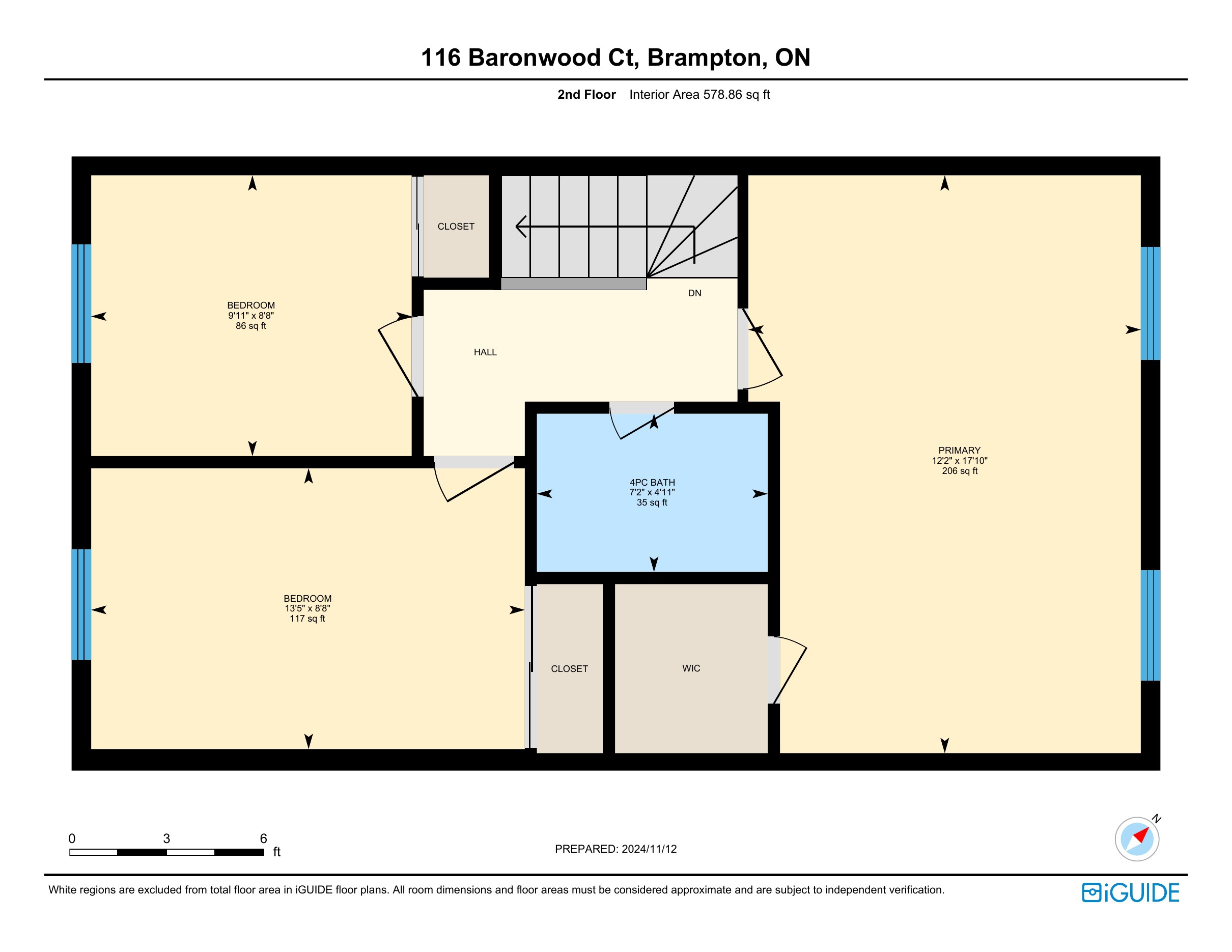 Second Floor floor plan, 116 Baronwood Court, Brampton