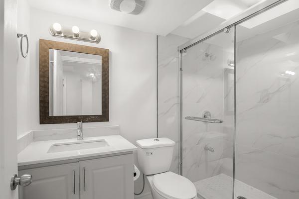 3-piece bathroom with modern finishes at 392 Clarkson Gate legal basement apartment Milton