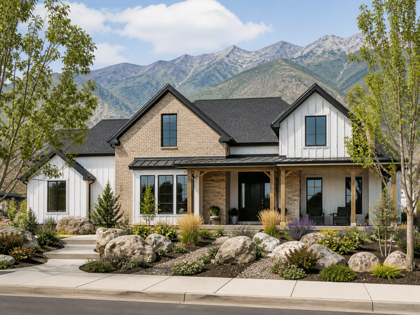 A contemporary Utah family home with the Wasatch foothills behind it