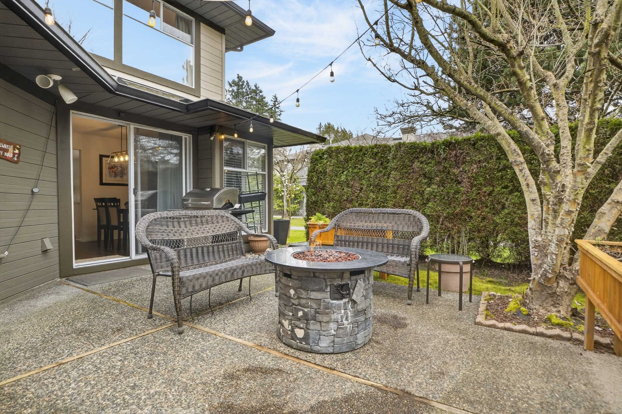 Private back patio at Ponderosa Estates townhome 16080 82 Avenue Fleetwood Surrey with outdoor living space