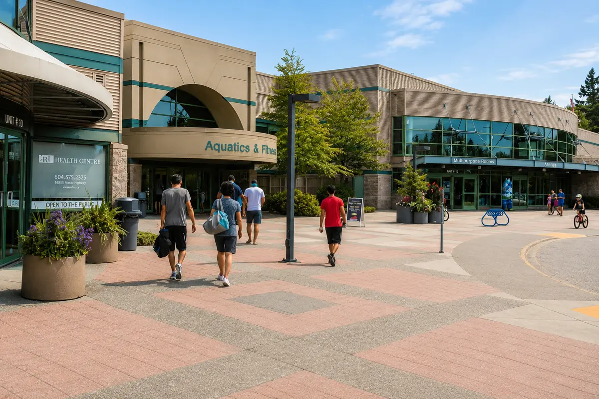 Fleetwood Community Centre and Aquatics Facility in Surrey BC, featuring fitness amenities, recreation programs, swimming facilities, and community services located near Thomas at Fleetwood townhomes.