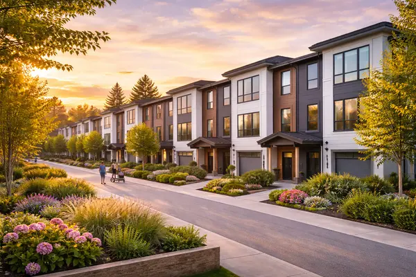 surrey townhomes for sale sunset with a city walkway and landscaping