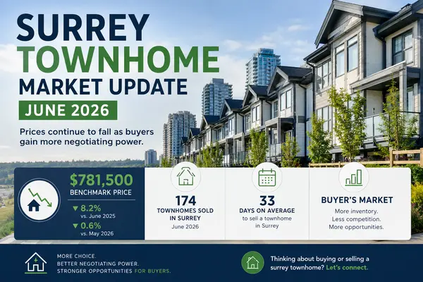 feature image of Surrey Townhome Market Update – June 2026 | Prices Continue to Fall as Buyers Gain More Negotiating Power
