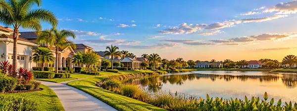 Golden-Hour Lakeside Neighborhood