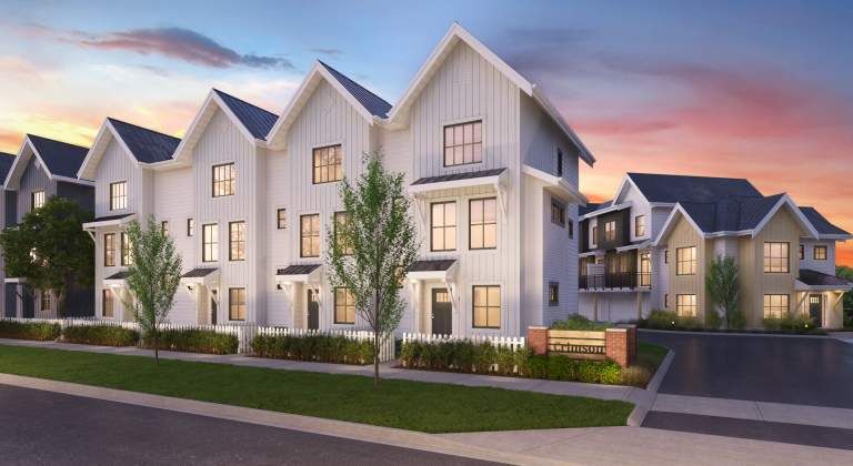 A sunny suburban street in Cloverdale, Surrey with detached homes and tree-lined sidewalks