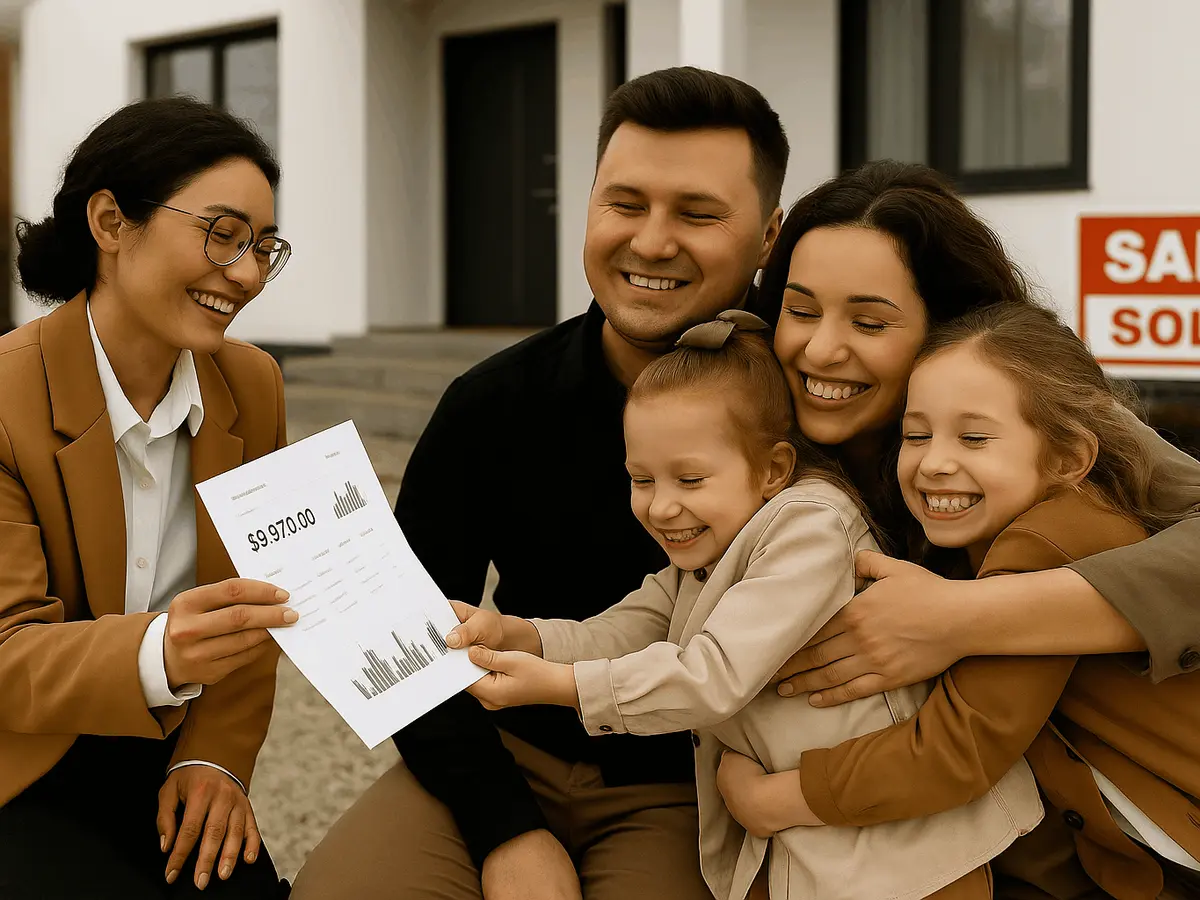 Happy family celebrating home purchase savings with trusted agent.