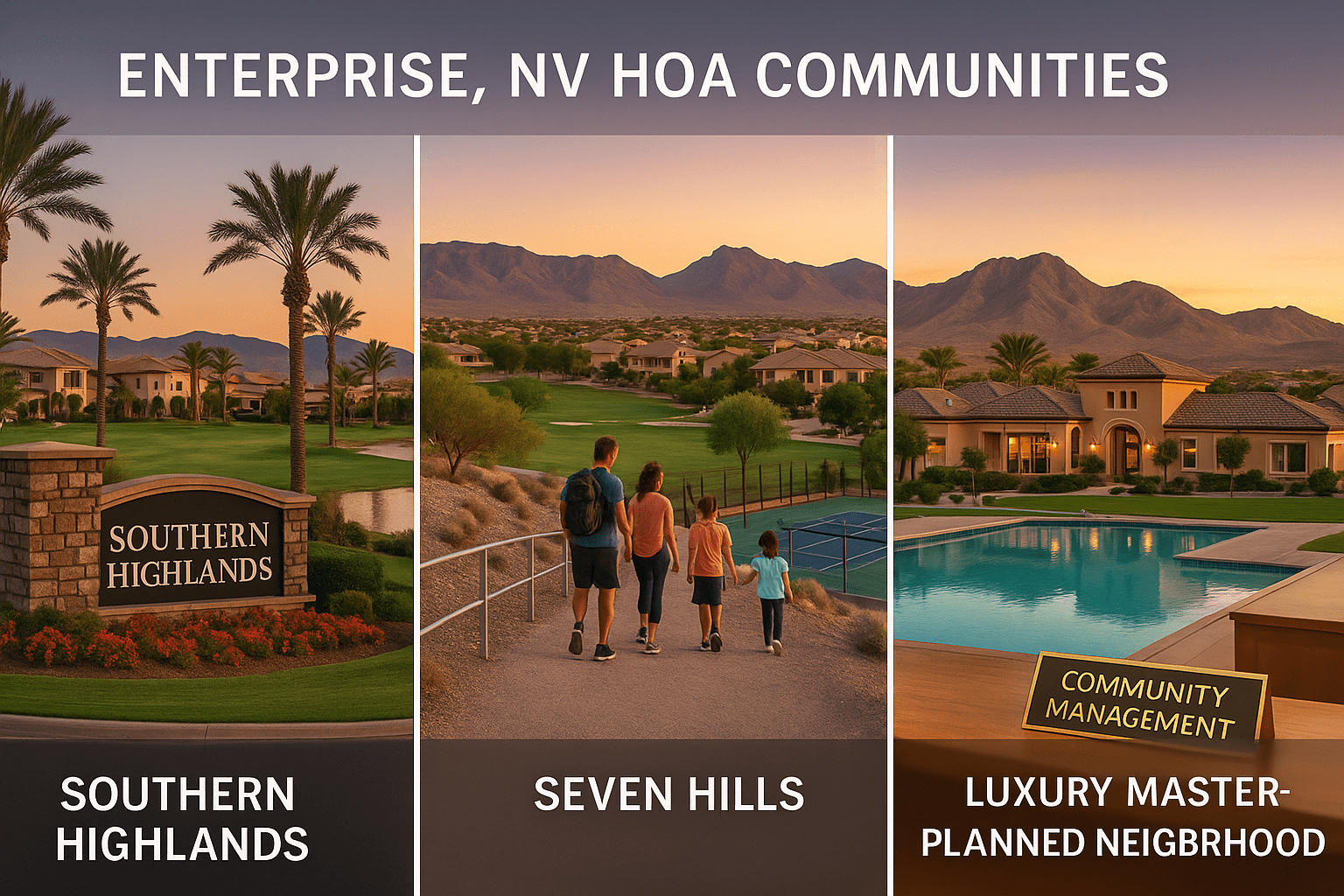 Enterprise Nevada HOA communities including Southern Highlands, Seven Hills, and luxury master-planned neighborhoods with amenities and community management