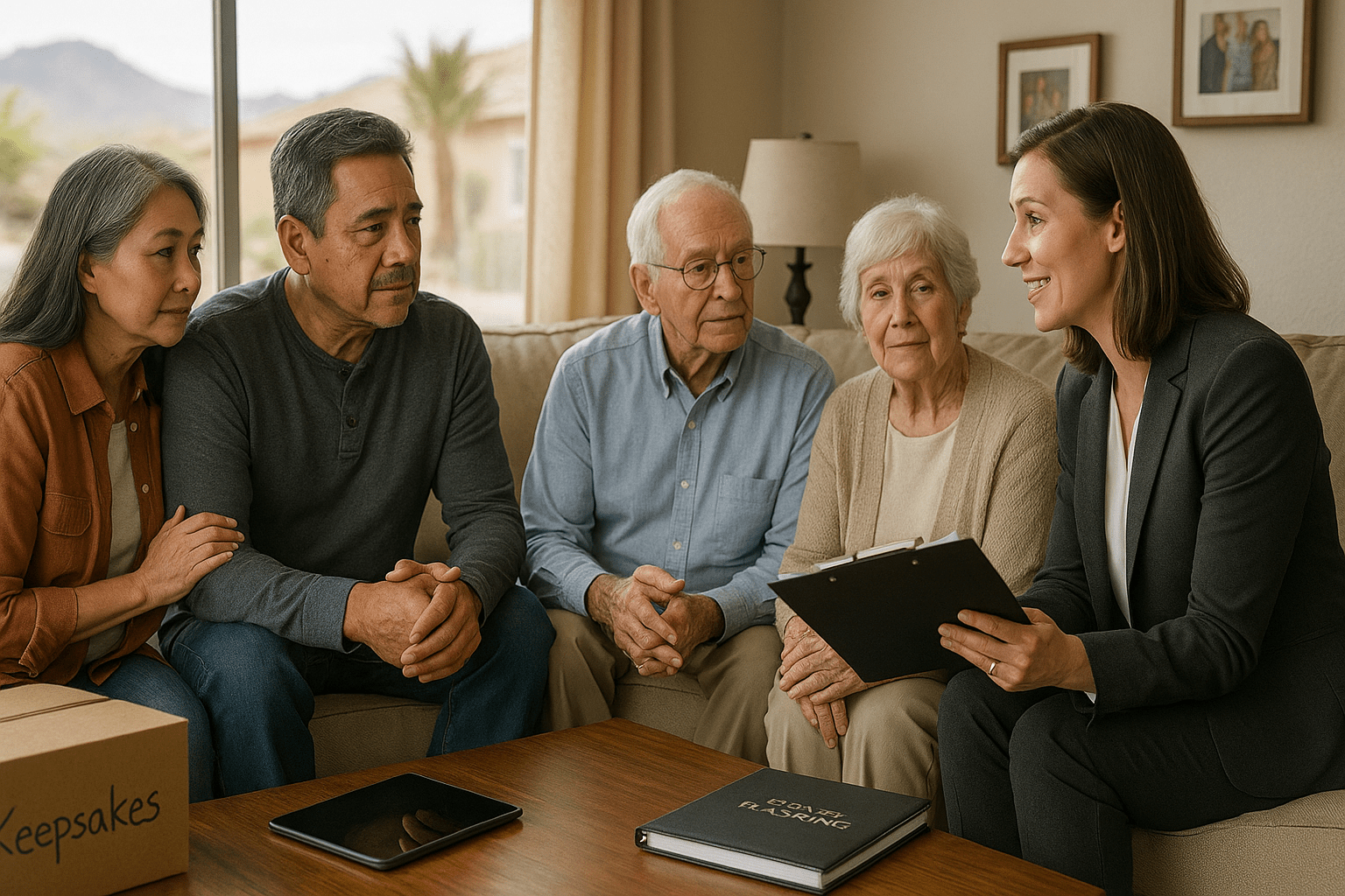 Henderson Nevada family receiving guidance on selling parents home with compassionate realtor support during senior housing transition and estate planning