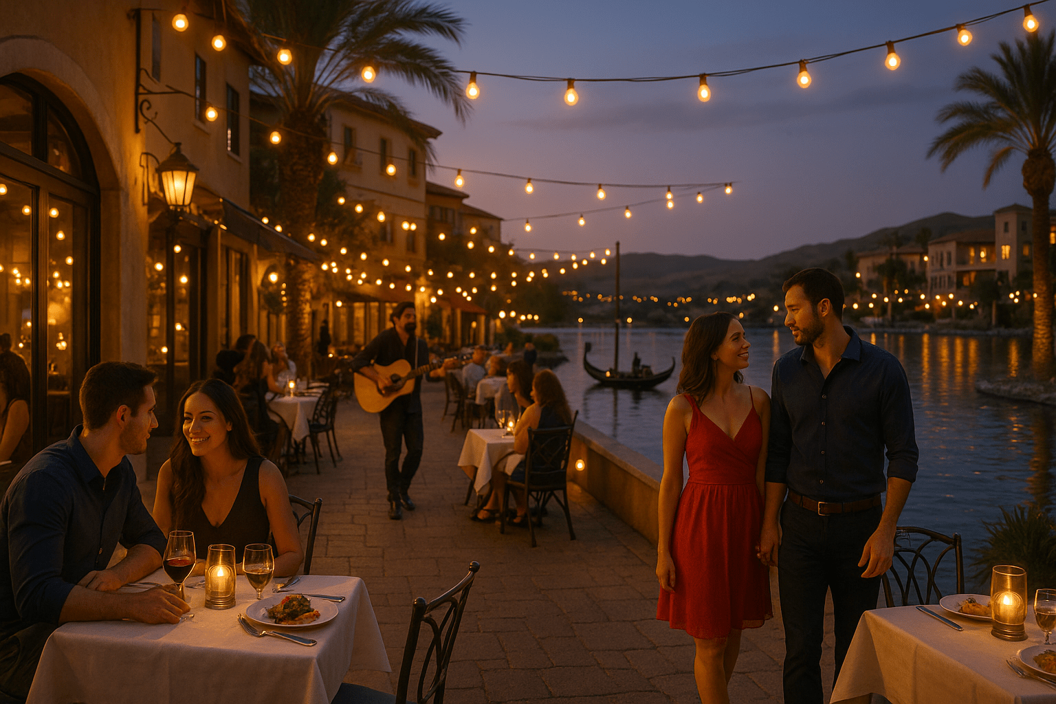 Henderson Nevada couples enjoying romantic date night activities with dining, entertainment, and scenic lake views creating perfect romantic atmosphere