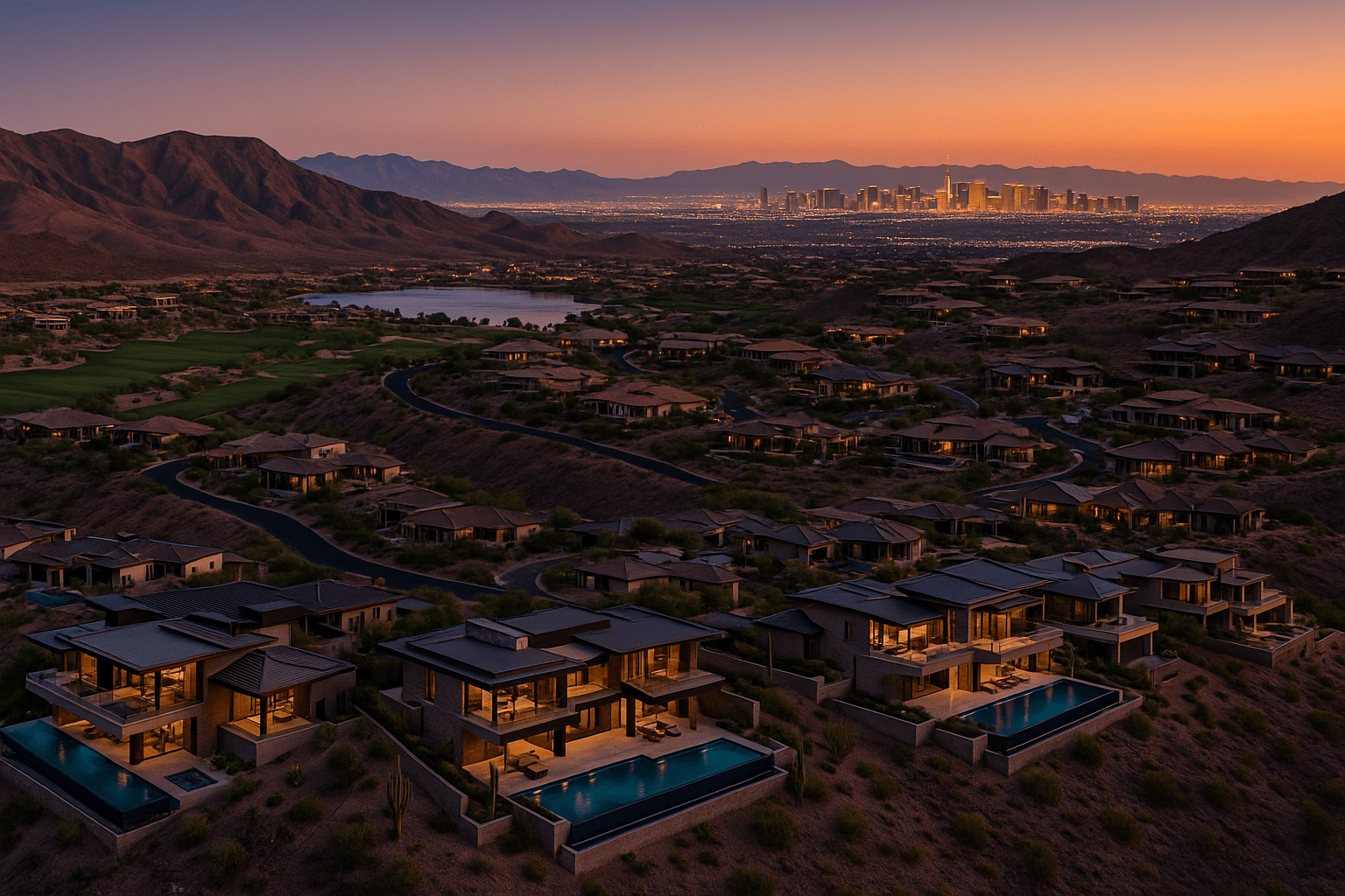 Henderson Nevada luxury real estate MacDonald Highlands Ascaya Seven Hills Lake Las Vegas custom estates mountain views Las Vegas Strip skyline