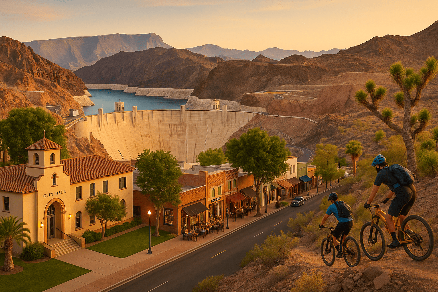 Boulder City Nevada top attractions Hoover Dam Lake Mead Historic District downtown shops restaurants Bootleg Canyon outdoor adventures