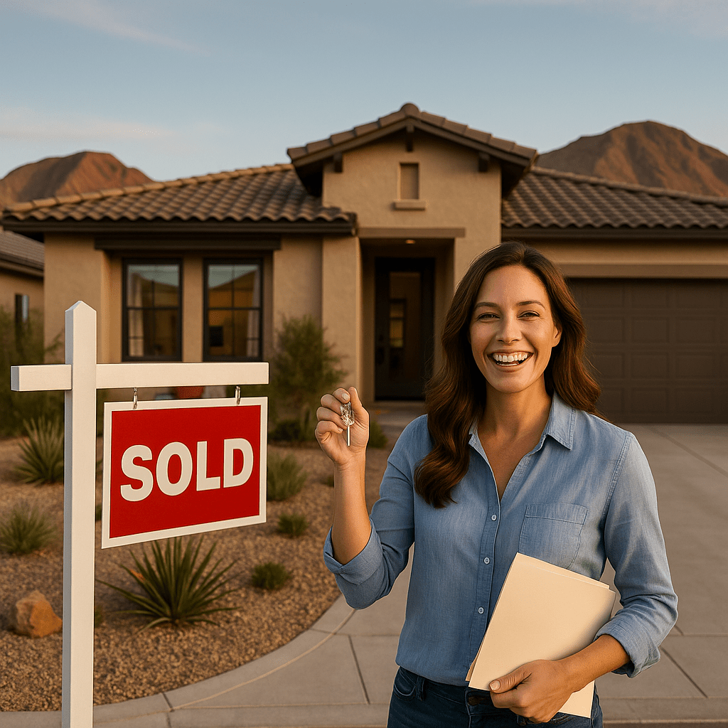 Enterprise Nevada home selling process featuring modern staged home with SOLD sign and successful homeowner