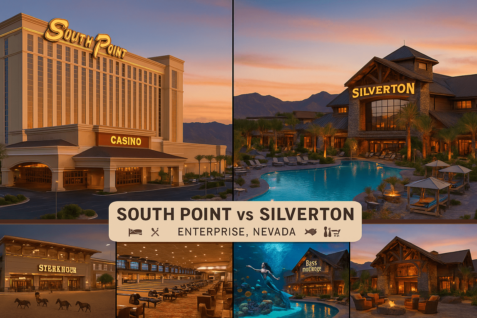 South Point Hotel Casino Spa vs Silverton Casino Lodge Enterprise Nevada comparison featuring both luxury resort properties with distinctive amenities and entertainment options