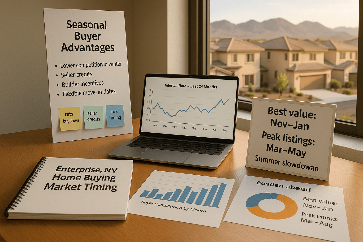 Enterprise Nevada home buying market timing featuring seasonal buyer advantages optimal purchase periods and interest rate analysis charts