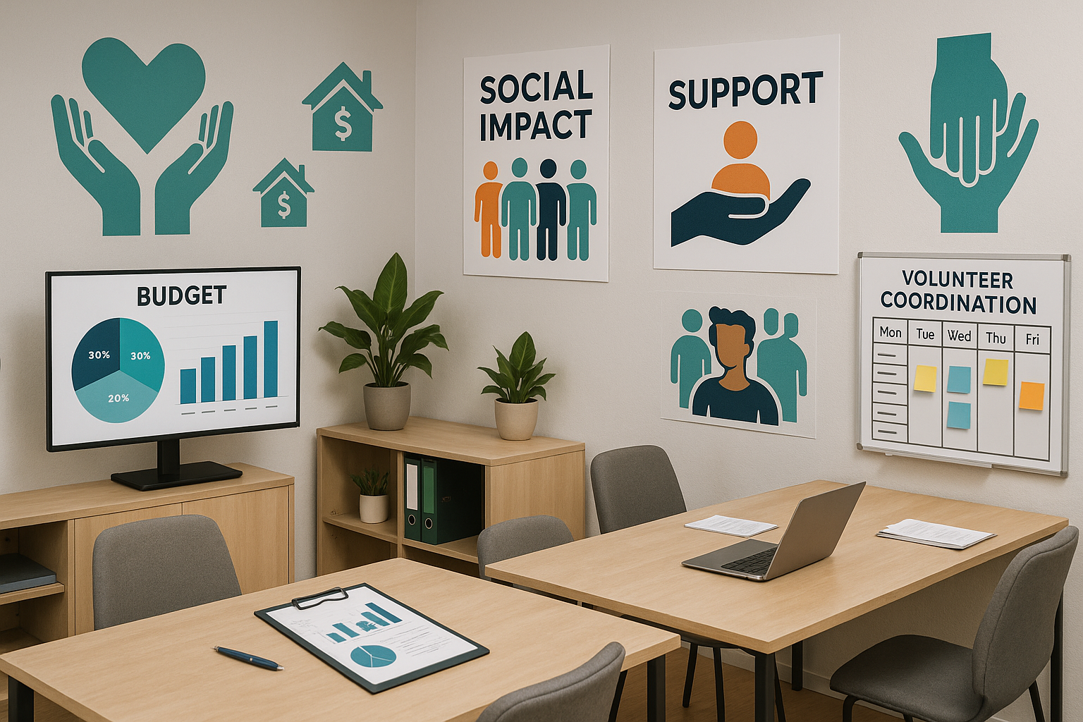 Nonprofit employee housing assistance infographic showing budget-friendly programs and community partnerships