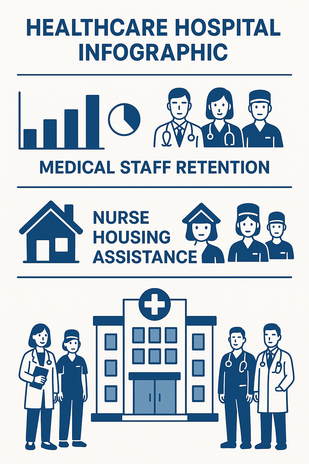 Healthcare employee real estate assistance infographic with retention stats and medical professionals