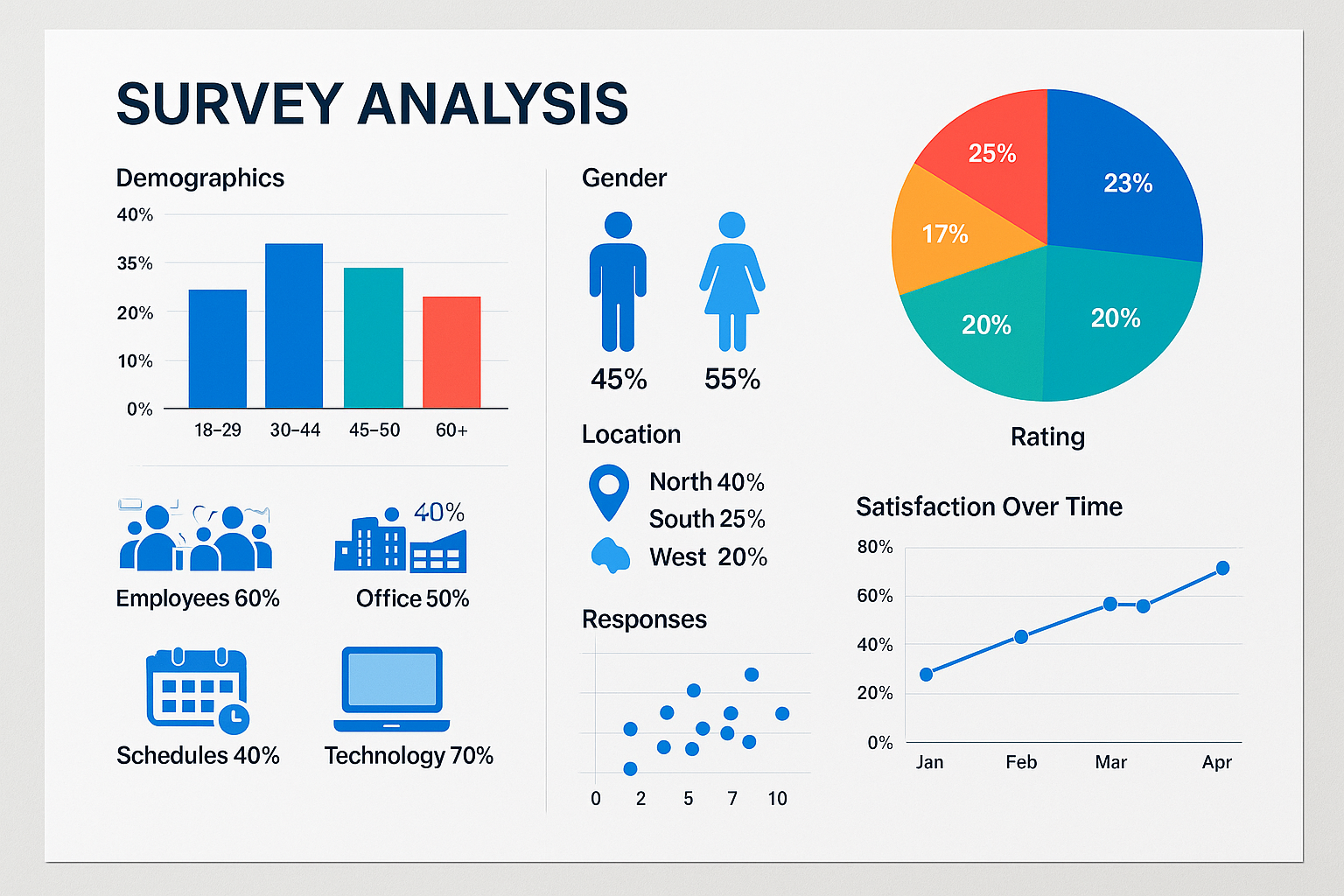 Employee real estate benefits survey results infographic with data visualization and trend analysis