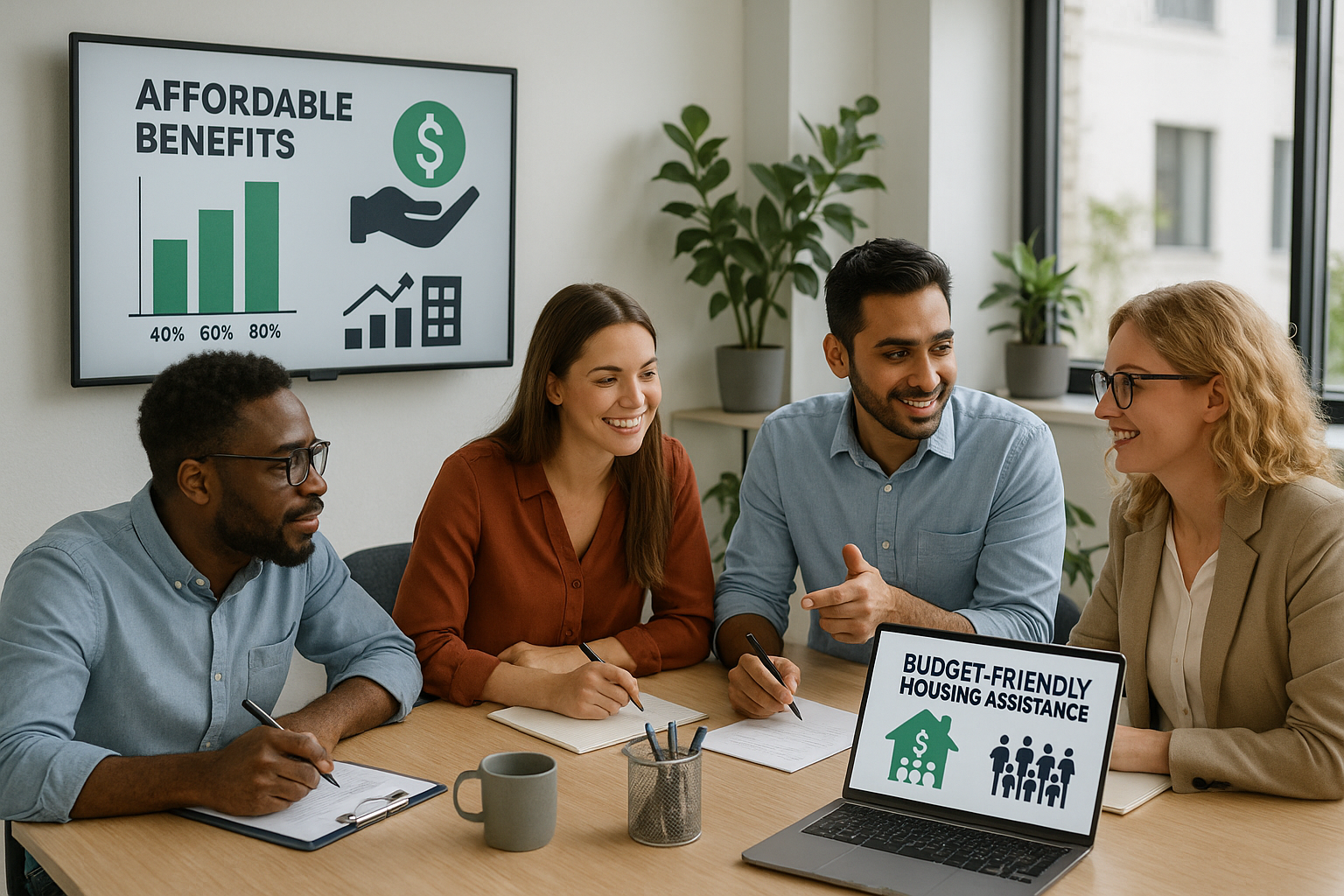 Small business employee housing benefits infographic showing affordable programs and growth strategies