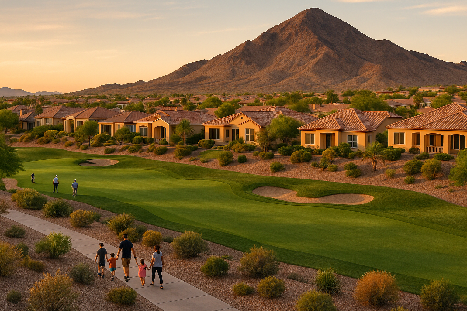MacDonald Ranch Henderson Nevada master-planned community showing desert landscaping, family homes, golf course views, and Black Mountain foothills setting