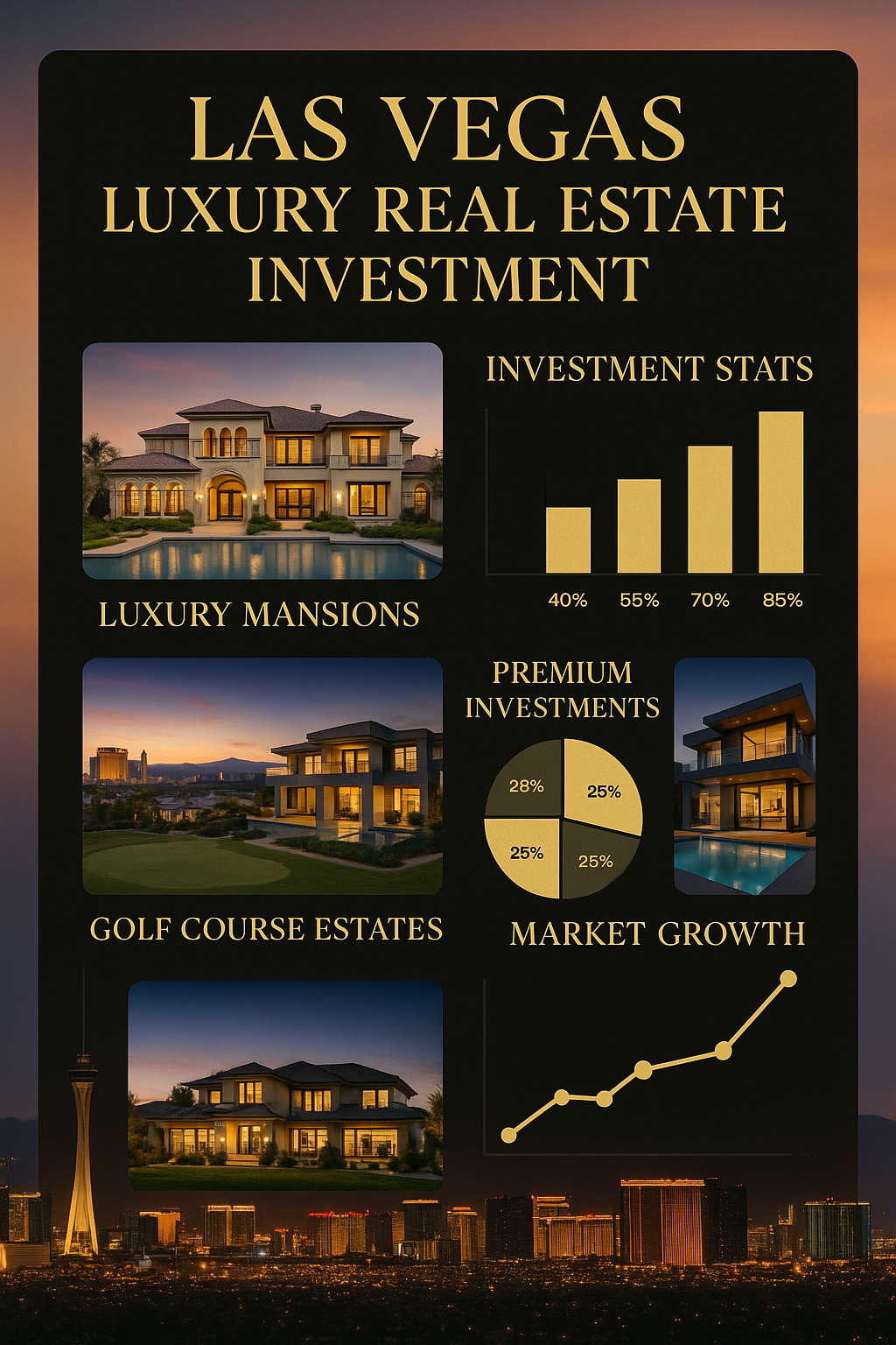 Las Vegas luxury real estate investment infographic showcasing high-end properties and premium investment opportunities